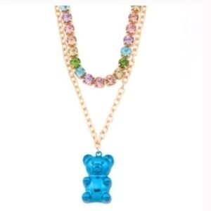 Betsey Johnson Metallic Blue Gummy Bear Multi Stone Statement Necklace